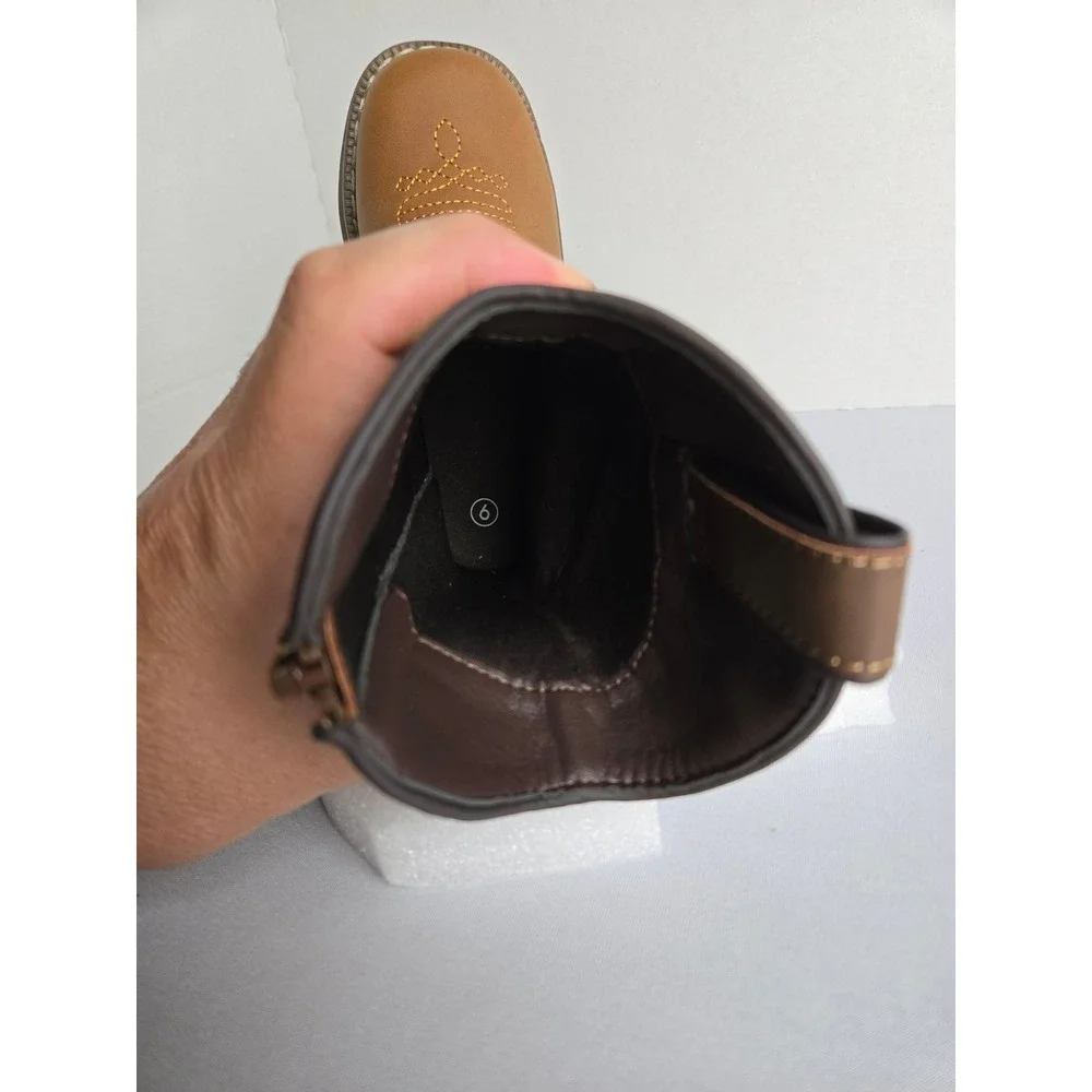 Kids Brown Western Cowboy Boots Side Zip Square Toe Size 6 Toddler
